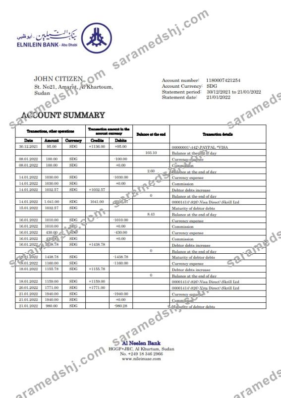 Sudan Al Neelen Bank statement
